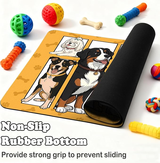 Dog Food Mat for Pet Cat Food Mat, Cute Absorbent Quick Dry Dog Bowl Mats for Food and Water, Non-Slip Cat Pet Feeding Mats for Floor Placemats 12"x20"