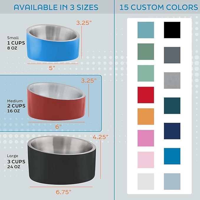 Master Pet Supply Stainless Steel Slanted Dog Cat Food Bowl - 16 oz Heavy Duty - Camo Patrol, Double Wall Insulated, Non-Slip Elevated Bowl for French Bulldogs Pugs Cats, Anti Rust Dishwasher Safe