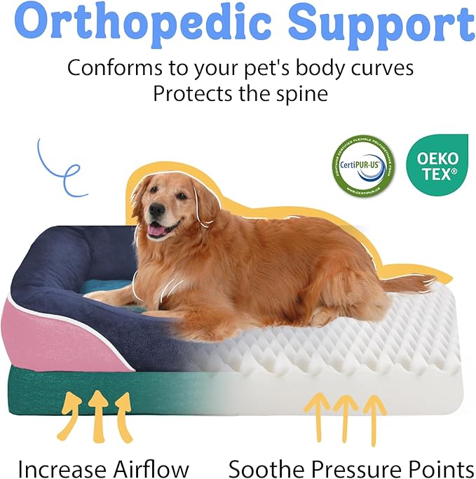 Chez Paw Extra Large Dog Bed Orthopedic - XL Orthopedic Dog Beds Waterproof Pet Couch Memory Foam Sofa Bolster with Removable Cover - 42 x 30