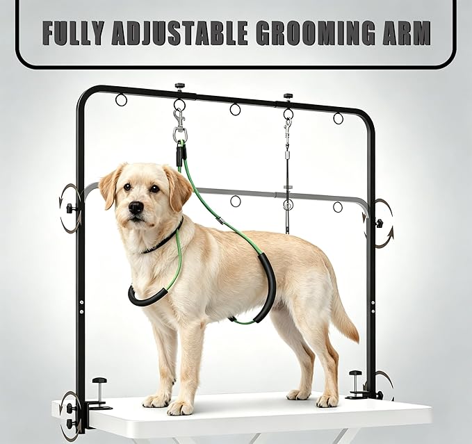 Dog Grooming Table Arm with Hammock 42'' Height, 27''39'' Width, Clamp Fits up to 2.76'', with Hammock & 2 Nooses Portable Pet Grooming Station for Nail Trimming, Cats & Dogs at Home