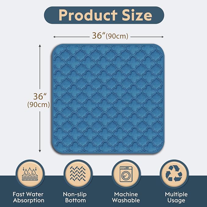 FunFurry Washable Pee Pads for Dogs - 2 Pack Reusable Pee Pads，Waterproof Puppy Pads，Pet Training Pads，Super Absorbent with Dog Paw Shape Non-Slip Backing (Blue, 36" X 36" - 2 Pack)