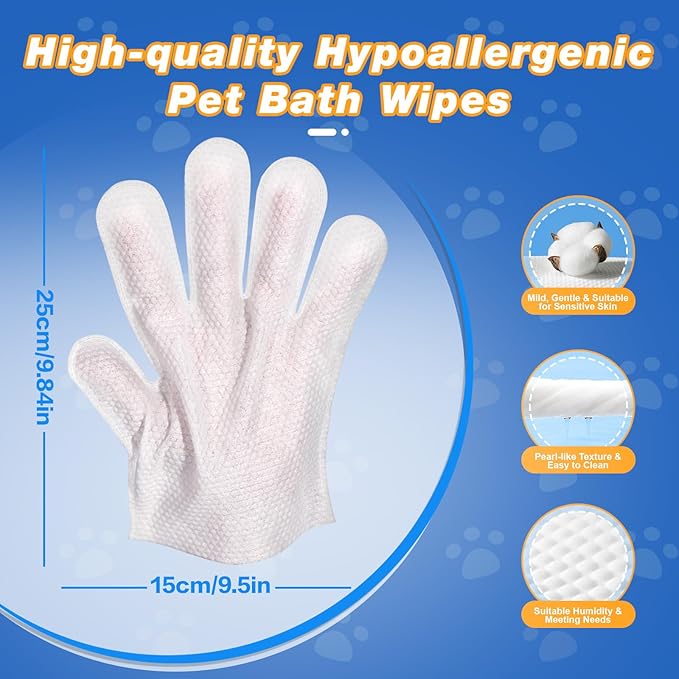 Pet Glove Wipes for Dogs and Cats, Deodorizing Cleaning Gloves, Hypoallergenic Coconut Oil Grooming Wipes, Individually Wrapped, for Pet Dry Cleaning, Daily Care and Travel, 18 Pcs
