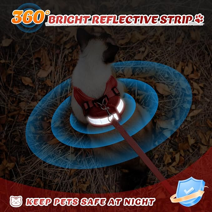 Supet Cat Harness and Leash Set - Soft Mesh Adjustable Cat Vest Harness with Reflective Strap for Walking Cat and Puppy Rabbit