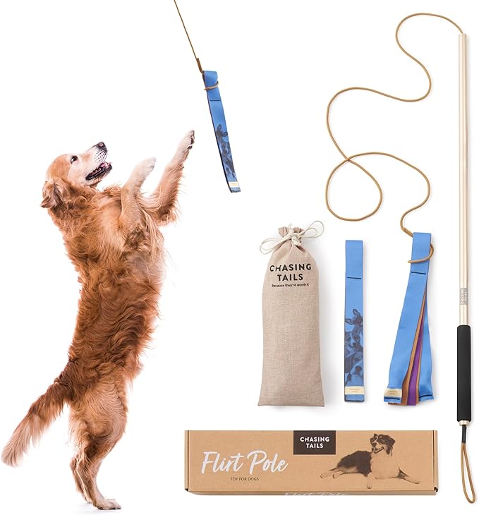 Chasing Tails Flirt Pole for Dogs Heavy Duty - 36 Inch Flirt Pole for Large Dogs with Extendable 83 Inch Rope | Two Toys Included | Suitable for All Breeds | Pets Play Equipment
