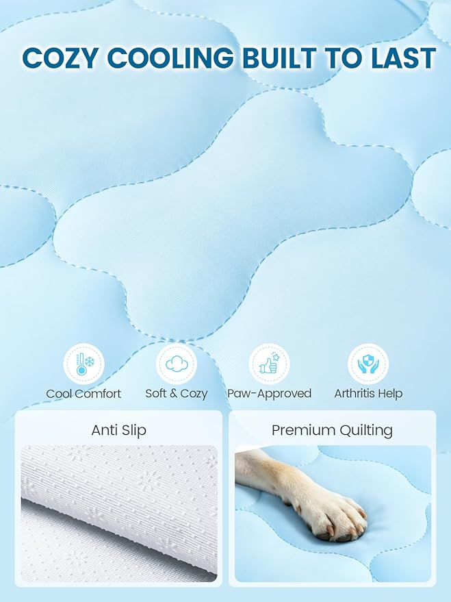 Mora Pets Dog Cooling Mat Pet Cooling Pad for Dogs & Cats Q-Max>0.5, Breathable Washable Self Cool Dog Mat for Indoor Floors, Crate, Sofa & Outdoor Use, Non Gel Summer Ice Silk Cold Pad Medium 36x27