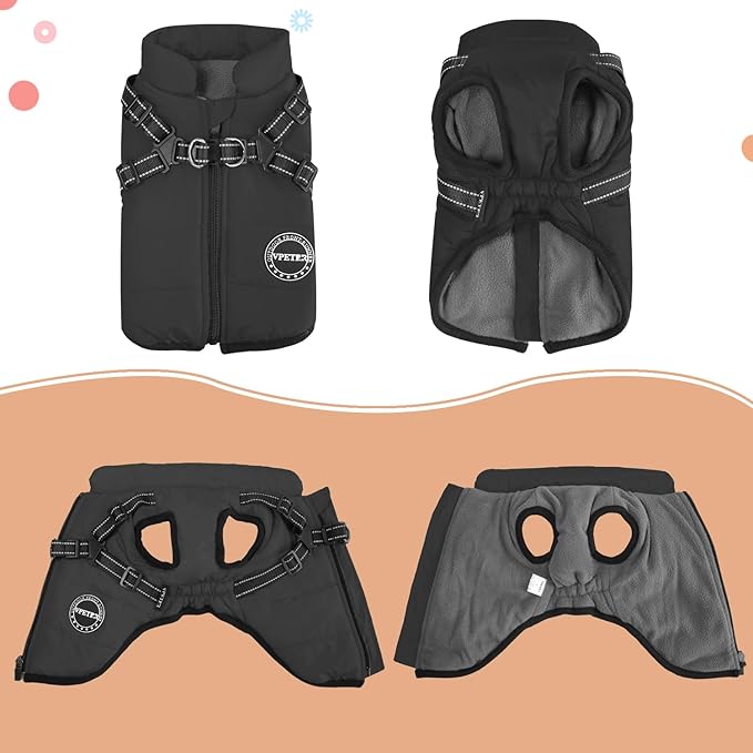 Dog Winter Coat, Warm Dog Jacket Paded Polyester Dog Vest with Built in Harness, Waterproof Windproof Reflective Cozy Adjustable Snow Pet Coat Clothes with Zipper for Small Medium Dogs