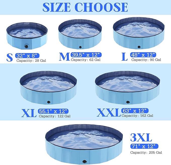 Eooqi Foldable Dog Pool, Portable Pet Bath Tub and Kiddie Swimming Pool, Collapsible Bathtub for Puppies, Small, Medium and Large Dogs, Cats and Kids, 48 x 12 in, Blue