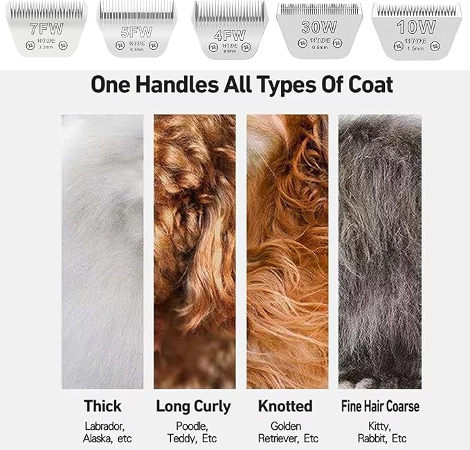 3PCS Wide Blades for Dog Grooming Blades Compatible with Andis,Oster A5,Wahl km10 Dog Clippers Stainless Steel Blades for Animal Dog,Cat,Horse,Silver Size #10W+30W+5FW