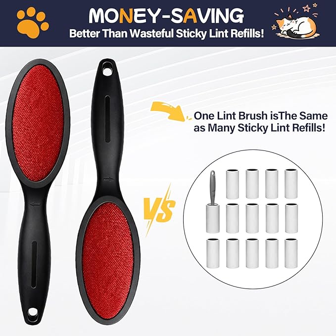 2 Pack Magic Lint Brush for Pet Hair, Double Sided Reusable Velvet Lint Remover for Clothes, Couch, Furniture & Upholstery, Dog & Cat Fur Cleaner, No Sticky Roller Refills Needed