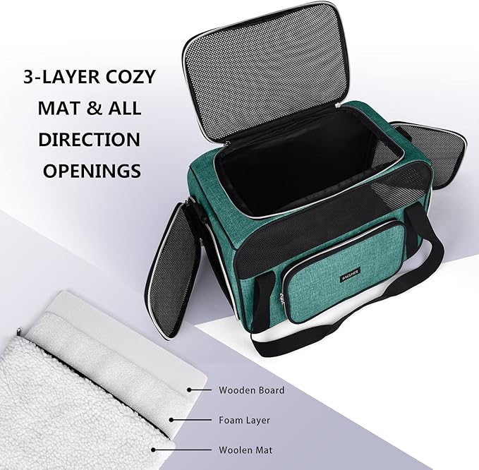 BAGLHER Pet Travel Carrier, Cat Carriers Dog Carrier for Small Medium Cats Dogs Puppies, Airline Approved Small Dog Carrier Soft Sided, Collapsible Puppy Carrier. Green