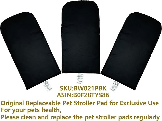 ROODO Pet Stroller Mat,Dog Stroller Cushion,Inner Pad for Exclusive Use,Original,Replaceable,Easy to Clean,Set of 3 pc(Black)