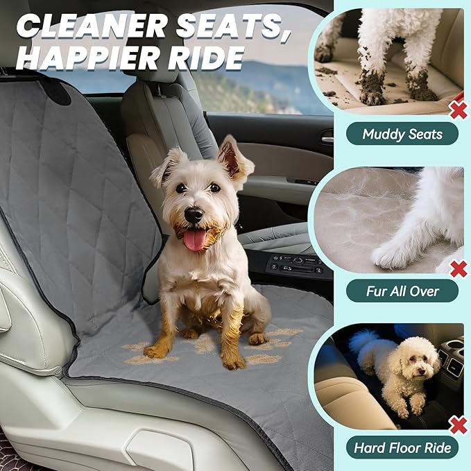 VIVAGLORY Front Dog Seat Covers, 1PACK No-Skirt Design Quilted & Durable 600D Oxford Pet Front Seat Cover with Anti-Slip Backing, Fits Most Cars, SUVs & MPVs, Grey