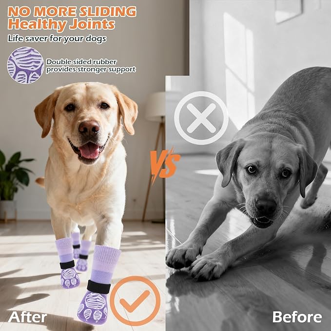 EXPAWLORER Anti Slip Dog Socks to Prevent Licking Paws, Dog Shoes for Hot Pavement, Dog Booties for Hardwood Floors, Dog Boots & Paw Protectors with Grippers for Small Medium Large Senior Dogs S