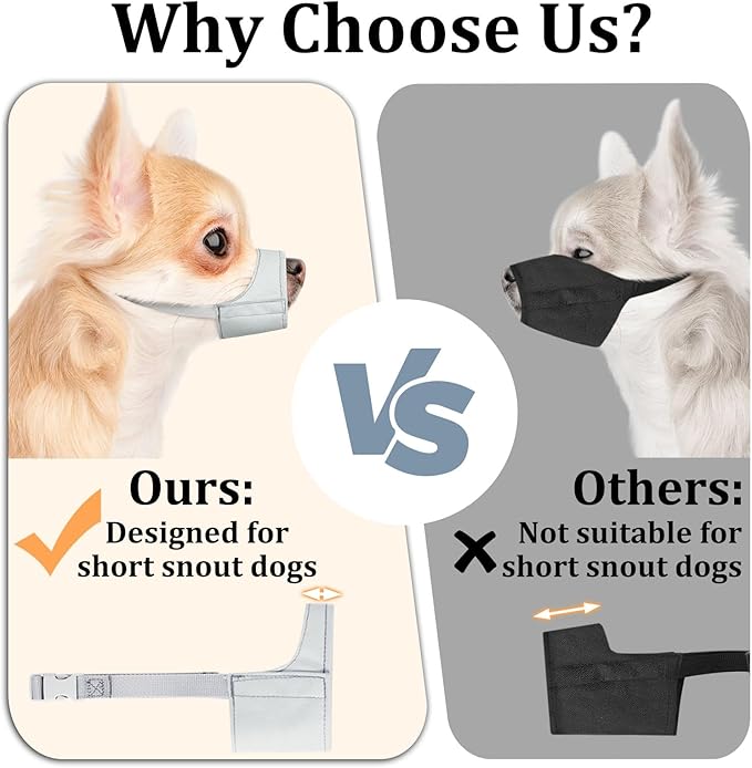Mayerzon Short Snout Dog Muzzle, Small Muzzle for Chihuahua Shih Tzu American Bully Boxer Puppy, Soft Fabric Mouth Cover for Grooming Vet Visits, Prevent Biting Chewing Fighting
