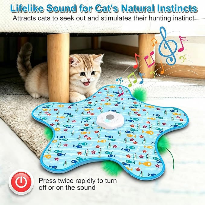 Motion Activated Interactive Cat Toy, Automatic Hide and Seek with Moving Feather, Animal Chirps, 3 Modes Auto Sleep, USB Rechargeable Enrichment Toy for Indoor Cats & Kittens