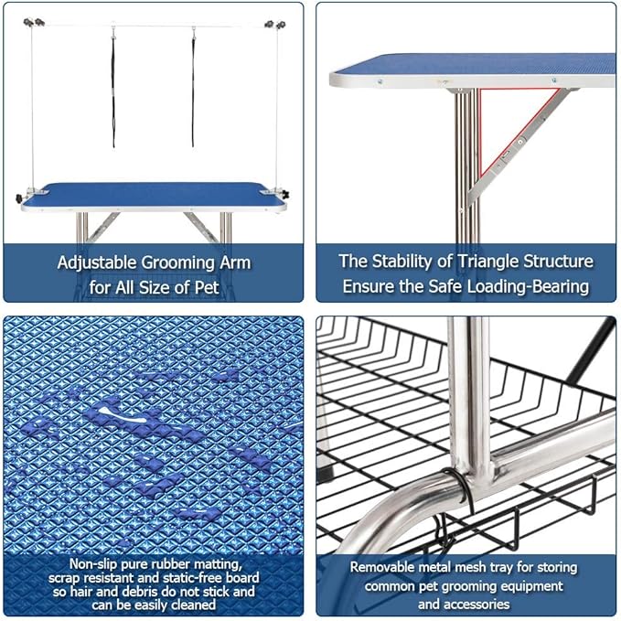 Bonnlo 32-inches Pet Grooming Table, Portable Dog Grooming Table with Arm Noose & Mesh Tray, Adjustable Foldable Pet Groom Table Stand for Dog Cat, Maximum Capacity Up to 330 LBS (32in)