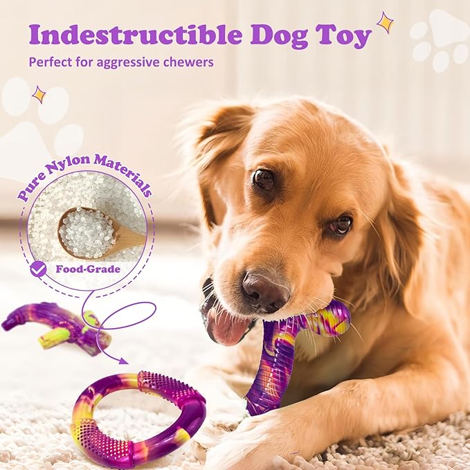 Furdog Indestructible Dog Toy 3Pack, Dog Chew Toys for Aggressive Chewers, Tough Dog Toys to Keep Them Busy for Medium Large Breed, Bacon Flavor (Purple)