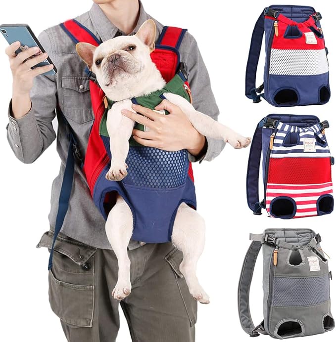 Dog Backpack Carrier Small Dog Backpack, Pet Dog Front Backpack Legs Out Dog Chest Carrier for Small Dogs, Cat Backpack Carrier Dogs Travel Back Pack Hands-Free Hiking Bike Motorcycle (Size:11–19 lbs)