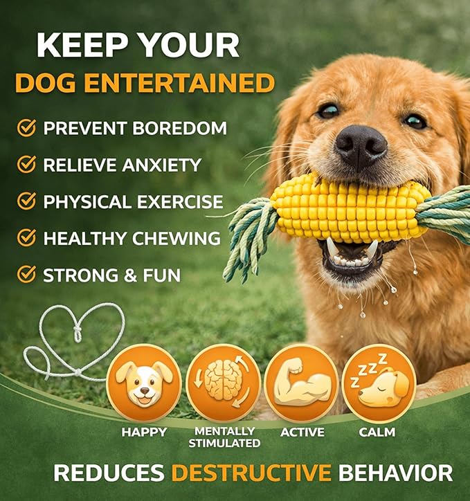 4.37 inch Corn Cob Dog Toys for Aggressive Chewers, Durable Rubber Teething Toys for Puppies, Dog Toys to Keep Them Busy, Bite and Brush Dental Toy for Small Medium and Large Dogs