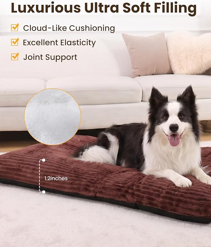 KSIIA Dog Crate Bed Washable Dog Beds for Large Dogs Deluxe Thick Flannel Fluffy Comfy Kennel Pad Anti-Slip & Anti-Scratch Pet Sleeping Mat, 41 x 27 Inch, Brown