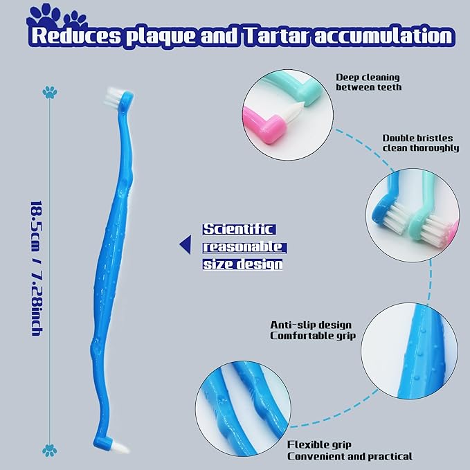 Dual Sided Cat Toothbrush Dog Toothbrush Finger Brush Micro Head, Suitable for Small to Large Dogs & Cats (White, Small)