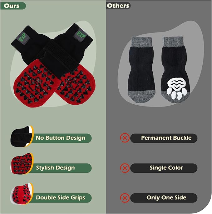 EXPAWLORER Anti Slip Dog Socks to Prevent Licking Paws - Dog Shoes for Hot Pavement, Dog Boots & Paw Protectors, Dog Booties for Hardwood Floors, Small Medium Large Senior Dogs