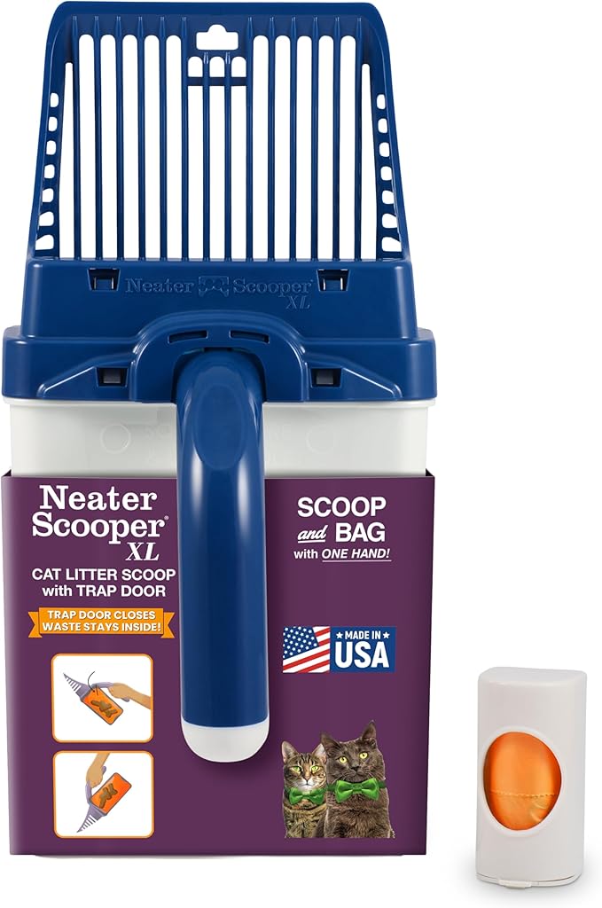 Neater Pet Brands Neater Scooper XL Cat Litter Scoop, 15 Refill Bags – Extra-Large Capacity Mess-Free Cat Litter Scooper with Bag for Large & Multiple Cats, Spill-Proof Litter Box Scooper with Holder