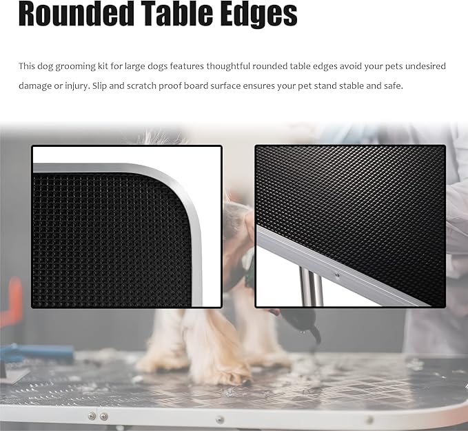 46 Inch Professional Adjustable Pet Grooming Table Heavy Duty with Arm Noose & Mesh Tray for Dog Cat Shower Table Maximum Capacity Up to 265Lb, Black