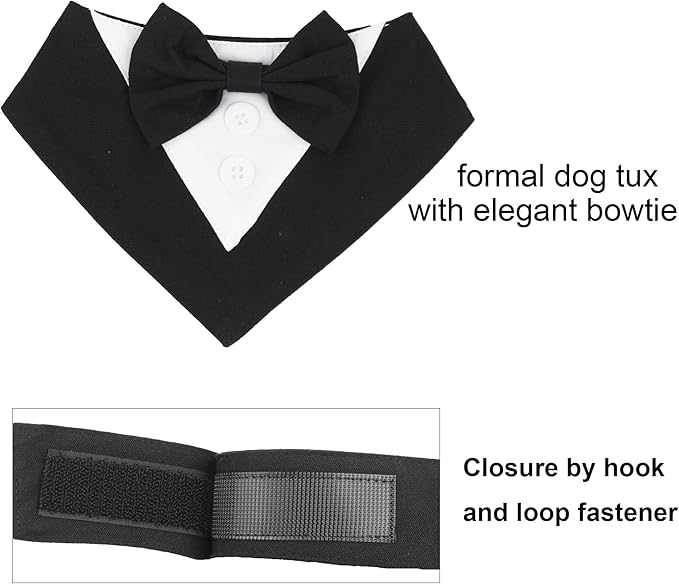 ADOGGYGO Formal Dog Tuxedo, Wedding Puppy Bandana Collar with Bowtie, Adjustable Puppy Birthday Wedding Tux Outfit for Extra Small Dogs Cats (XS, Black)