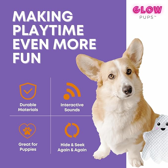 Glow Pups Halloween Hide and Seek Dog Toys, Crinkle Jack O Lantern with 4 Plush Squeak Toys, Durable Rope Handle, Interactive, Orange Halloween Pumpkin