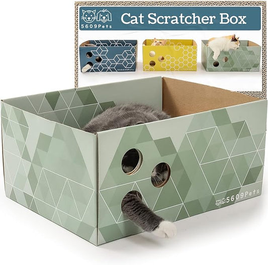 5609PETS Cat Scratching Box, Extra Large Refillable Double-Sided Scratch Pad, No-Mess Cat Scratcher for Indoor Cats
