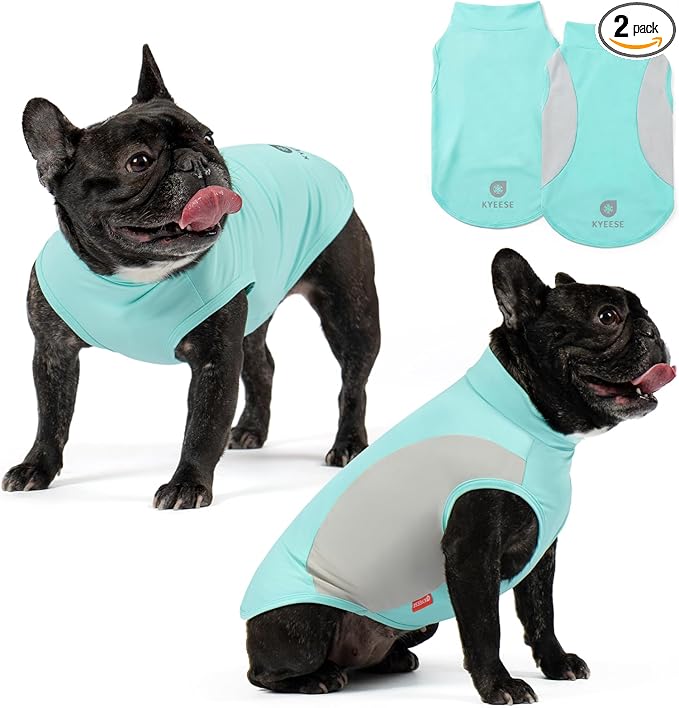 KYEESE 2Pack Dog Cooling Shirt, Breathable Dog Shirt for Small Dogs Boy, Sun Protection Reflective Pet Vest, Lightweight Soft Tank Top Sleeveless Summer Dogs Clothes, Blue, M