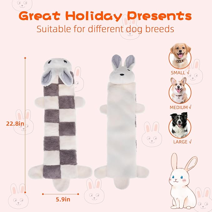 Mihachi Easter Rabbit Dog Squeaky Toys 16 Squeakers for Aggressive Chewers, Tough Interactive Tug of War Dog Toy-Chew Toy for Small,Medium,Large Breed No Stuffing Toy, Fun Long Toys 22.8 Inches