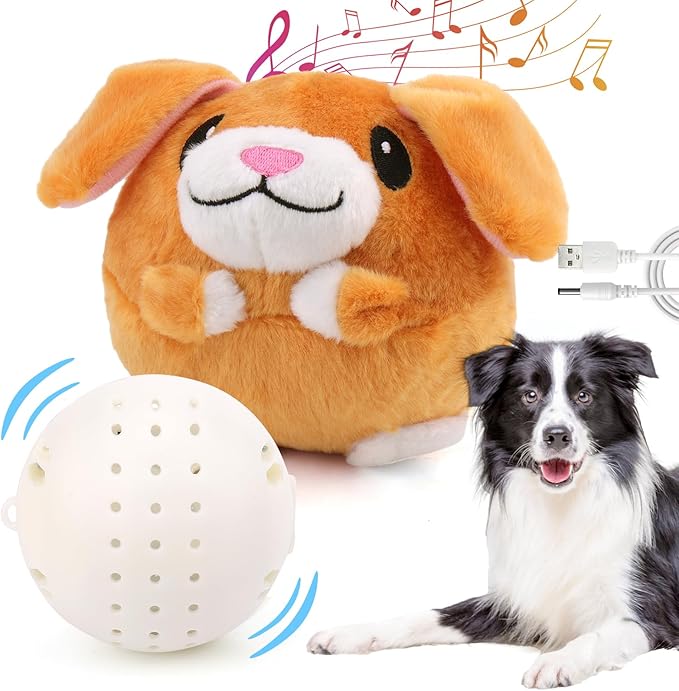 Mity rain Interactive Dog Toys with Thicken Plush, Moving Dog Toy with Recording Mode Shaking & Singing Mode Bouncing, Funny Ball Jumping to Keep Them Busy & Chase, Rechargeable (Dog)