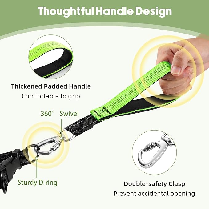 VavoPaw Hands Free Dog Leash with Pouch, Waist Leash for Dog Walking, Jogging, Hiking, Retractable Leashes with Dual Padded Handles, Adjustable Reflective Belt for Small Medium Large Dogs, Black Green