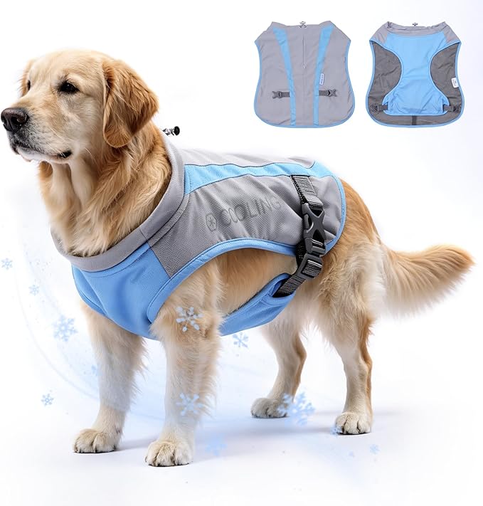 Mora Pets Dog Cooling Vest for Summer Lightweight Breathable UPF 50 Sun Protection Evaporative Cooling Adjustable Fit with Hidden Leash Access for Small Medium Large Dogs Light Gray Blue XXL