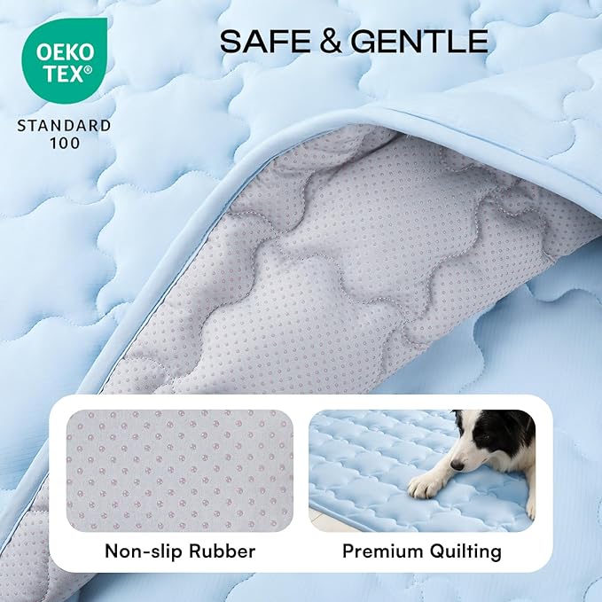 Luciphia Premium Dog Cooling Mat Non-Slip Q-MAX>0.5 Self-Cooling Pad for Small Pet Cat Indoor Portable Kennel Puppy Bed for Summer Crate Pad for Dog Washable Light Blue 20x30 inches