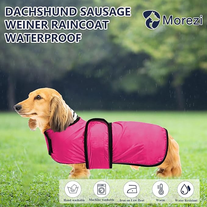 Dachshund Raincoat Corgi Raincoat Dogs Waterproof fit for Dachshunds Weiner Long Back Breeds with Reflective Stripe Great Coverage in Autumn Winter - Pink - L