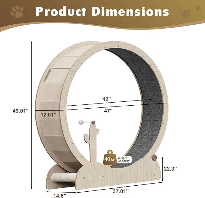 ZENY Cat Exercise Wheel, 47inch Cat Treadmill for Indoor Cats, Cats Running Wheel with Updated Enhanced Base and Carpeted Runway for Cat's Fitness