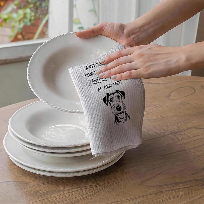 2Pcs Airedale Terrier Dog Paw Kitchen Towels 24x14 Inch, Airedale Terrier Gifts for Woman Mom, Reusable Waffle Weave Microfiber Absorbent Hand Tea Towels for Kitchen Bathroom Decor, Dog Lovers Gifts