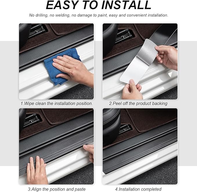 4 PCS Car Door Sill Protector, Waterproof Carbon Fiber Style Car Door Entry Guard Sill Protector, Anti-Scratch Door Threshold Strips Stickers for Most Vehicles, Car Accessories (Purple-4pcs)