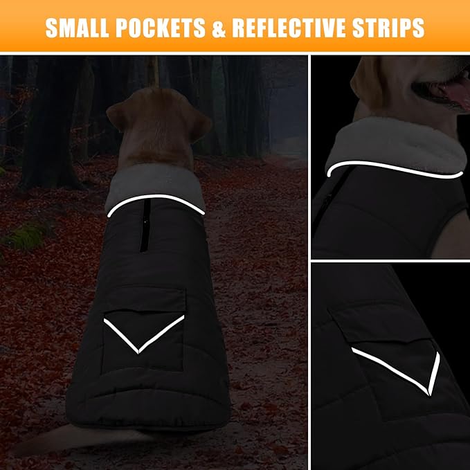 Dog Winter Jacket for X-Large Dogs, Easy on Dog Snow Coat Velcro Waterproof Pet Puffer Coat with Harness Hole Adjustable Reflective Quilted Pet Cold Weather Vest Wind-Poof for Boy Male