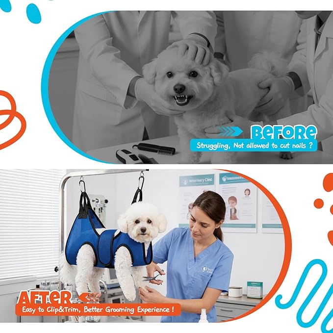 Dog Grooming Hammock Harness, Hanging Sling Restraint for Nail Clipping Small to Medium Dogs & Cats, with Nail Clipper and Comb Pet Grooming Hammock Kit-Medium