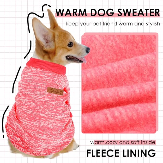 2 Pack Dog Sweaters for Small Dogs Girl Boy Winter Fleece Clothes Warm Soft Dog Sweatshirt Outfit for Dogs Cats Pet Apparel (Red+Rose Red, L (Back: 15.7",Chest: 19.6",14-18Ibs))