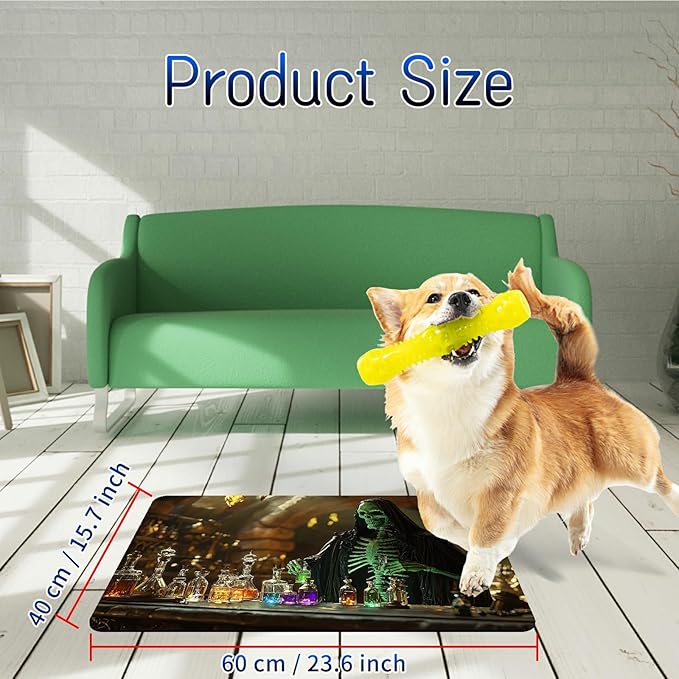 Dog Food Mat, 15.7" x 23.6" Absorbent Pet Feeding Mat for Food and Water, Waterproof Diatom Mud Pet Placemat with Non-Slip Rubber Backing, Cat Bowl Mat for Floors - Experimental Skull