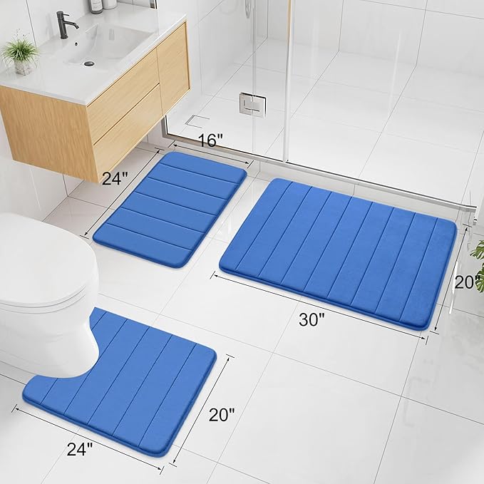 Buganda Memory Foam Bath Mat, 35.4" x 24", Ultra Soft and Non-Slip Bathroom Rugs, Water Absorbent and Machine Washable Bath Rug Runner for Bathroom, Shower, and Tub, Royal Blue