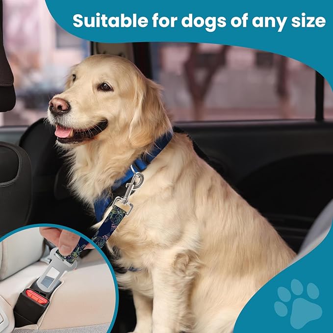 Adjustable pet cat and Dog car seat Belt，The Lanyard is Flexible and Adjustable from 20 to 33 inches(Black Flowers)
