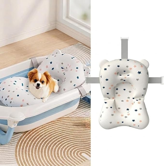 Dog Bathing Anxiety Relief Mat - Floating Non-Slip Pad with Safety Straps for Stress-Free Shower Grooming, Calming Bathtub Cushion for Small & Medium Dogs and Cats