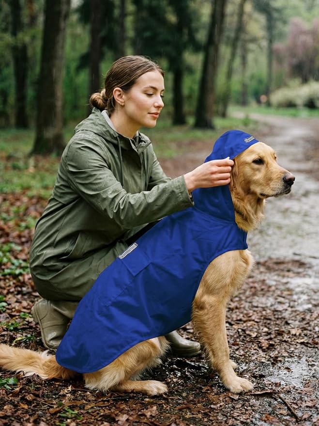 Dog Raincoat Reflective Adjustable Hooded Pet Rain Jacket Poncho with Leash Hole for Dogs S-5XL