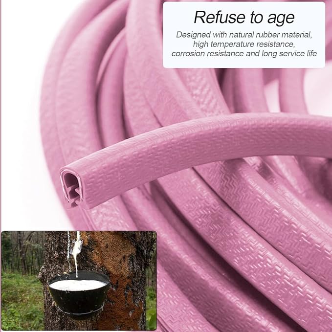 Osilly Car Door Rubber Seal Strip, 32.8Ft Self Adhesive Weather Stripping Automotive Edge Trim, Weatherstrip Soundproof Vehicle Tailgate Window Sealing Cover, Universal for SUV RV Truck (Pink)